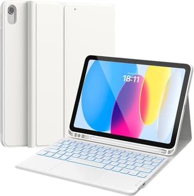 CHESONA for iPad 10th Generation Case with Keyboard, 7 Color Backlight, Multi-Touch Trackpad, Flip Stand Case with Pencil Holder, 2 Wireless Channels for iPad (A16) 11th/10th Gen (2025/2022), White - Image 1
