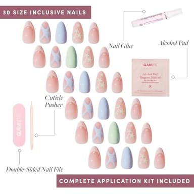 Glamnetic Press On Nails - Salty Waves | Short Almond Starfish Fake Nails with 3D Nail Art, Reusable Summer Nails | 15 Sizes - 30 Nail Kit with Glue - Image 4
