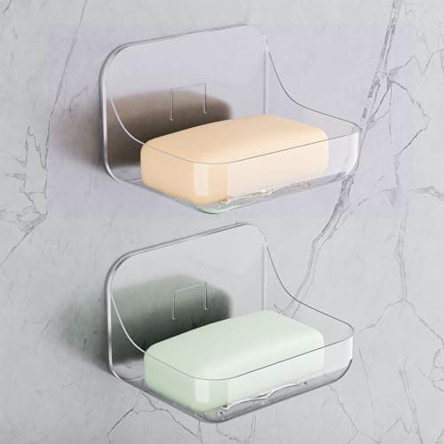 FEPTUASE Acrylic Soap Dish, 2 Pcs Clear Self Draining Soap Holder, No Drilling, No Tool, Universal and Aesthetics, Waterproof, Plastic Soap Saver - Bathroom Kitchen Organizer - Image 1