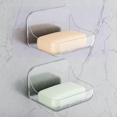 FEPTUASE Acrylic Soap Dish, 2 Pcs Clear Self Draining Soap Holder, No Drilling, No Tool, Universal and Aesthetics, Waterproof, Plastic Soap Saver - Bathroom Kitchen Organizer - Image 1