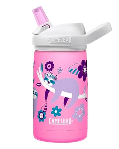CamelBak Eddy+ Kids Bite Valve Straw Insulated Stainless Steel Water Bottle Flowerchild Sloth, 12oz - Image 1