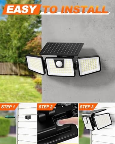 INCX Solar Outdoor Lights with Motion Sensor, Solar Powered 3 Heads Security Lights, 156 LED Flood Light Motion Detected Spotlight for Patio Garage Yard Entryways, IP65 Waterproof 2 Pack - Image 4