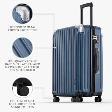 LEVEL8 Grace Luggage Sets Hardshell Suitcase with Wheels, Sturdy Large Suitcase Tsa Lock 20 Inch Expandable Carry on 24 Inch 28 Inch Checked Luggage, 3-Piece Set (20/24/28), Blue - Image 3