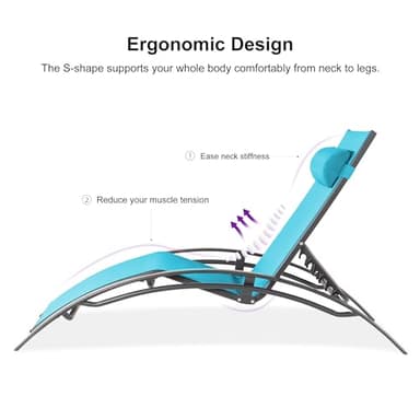 Purple Leaf Patio Chaise Lounge Set of 3 Outdoor Lounge Chair Beach Pool Sunbathing Lawn Lounger Recliner Chiar Outside Tanning Chairs with Arm for All Weather, Side Table Included, Turquoise Blue - Image 10