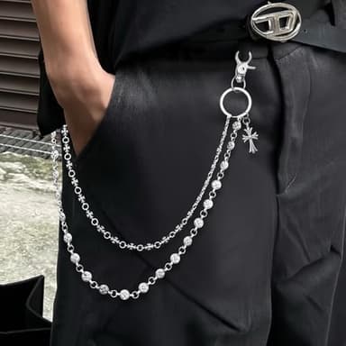 Miglaja Wallet Chain - Wallet Chains for Men, Pants Chains Double Clover and Cross Pocket Chains Punk Trousers Jeans Chains for Biker Heavy Skull Chain Belt Goth Accessories - Image 6