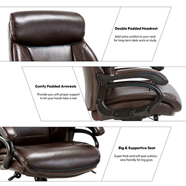 Big and Tall Office Chair 400lbs-Heavy Duty Executive Desk Chair, High Back Ergonomic Leather Computer Chair with Tilt Rock&Tension, Padded Armrests-Brown - Image 7