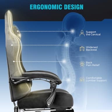 GTPLAYER Gaming Chair Fabric with Pocket Spring Cushion, Big and Tall Gamings Chairs 350LBS High Back Computer Chair with Footrest for Adults Lumbar Support Swivel Game Chair for Office Light Gray - Image 8