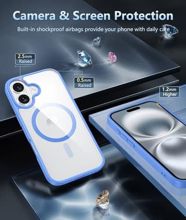 FNTCASE for iPhone 16 Phone Case: Clear Magnetic Military Grade Drop Protection Anti Yellowing Slim Case - Rugged Shockproof Protective Transparent Cell Phone Cover (E-Ultramarine) - Image 5