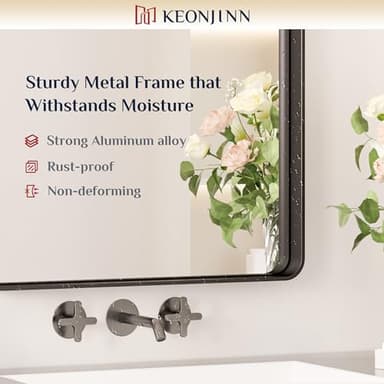 Keonjinn Black Bathroom Mirror for Over Sink, 48 x 24 Inch Large Rounded Rectangle Bathroom Vanity Mirror, Matte Black Farmhouse Wall Mirror, Tempered Glass, Seamless Aluminum Alloy Frame Full Mirror - Image 7
