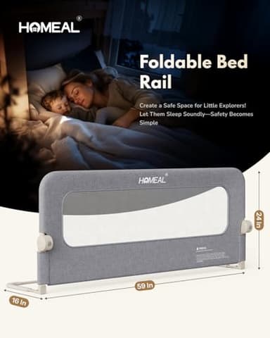 HOMEAL Bed Rail for Toddlers - 59"x24" Extra Long Foldable Toddler Bed Rails for King, Queen, Twin, Full, Double Bed - Breathable Guard Rail for Toddlers with U-Shape Base, Grey - Image 6