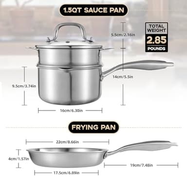 Leetaltree 3-Ply Stainless Steel Saucepan Set - 2.5 Quart Saucepan with Steamer Basket & 7" Shallow Saucepan, Multipurpose Cookware with Dual-Size Drainage Holes Lid, Induction & Oven Safe - Image 5
