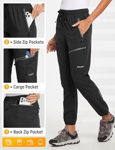 baleaf Women's Hiking Pants Quick Dry Water Resistant Lightweight Joggers Pant for All Seasons Elastic Waist Black Size S - Image 5