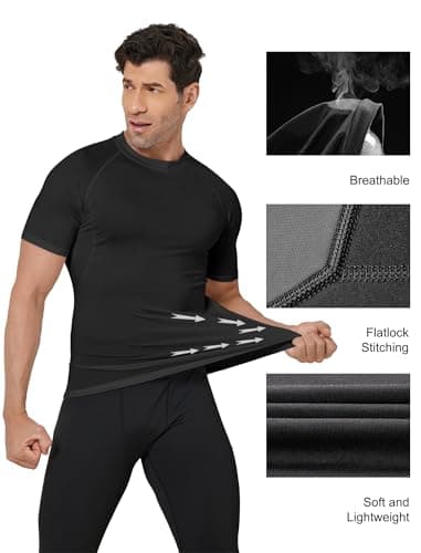 TELALEO 6 Pack Men's Compression Shirt Short Sleeve Athletic Baselayer Sports T Shirts Workout Tops for Men Black White M - Image 3