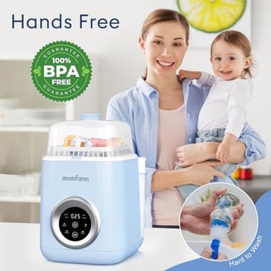 MOMFANN Baby Bottle Washer-19 Min Rapid Wash, Sterilizer and Dryer, All-in-One Cleaner, Bottles,Pump Parts & Baby Essentials for New Parents Gift - Replaces Hand Washing, Baby Blue - Image 7