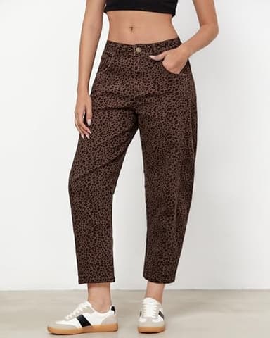 GRAPENT 2025 Barrel Jeans for Women Balloon Wide Leg Cropped Trendy Jeans Boyfriend High Waisted Jean Pants Casual Stretchy Summer Denim Trousers Leopard Printed X-Large Plus Size 16 to 18 - Image 7