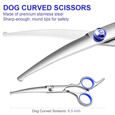FAIGEO Professional Dog Grooming Scissors Kit, Titanium Coated Dog Scissors for Grooming, Grooming Shears Kit - Thinning, Curved Scissors and Comb for Dog Cat Pet (Blue 4 in 1) - Image 3