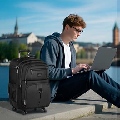 MATEIN Rolling Backpack with 4 Wheels, 17 inch Roller Travel Laptop Backpack for Women Men, Large Water Resistant Business Wheeled Bag, Airline Approved Carry on Luggage Suitcase Bag, Black - Image 9