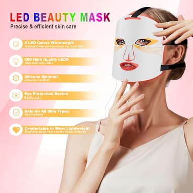 Hopihe LED Face Mask Light Therapy, 7 Color LED Red Light Therapy for Face with 3 Modes Rechargeable Remote, 850NM Infrared & Red Light Mask Timing Function for Home(White) - Image 3