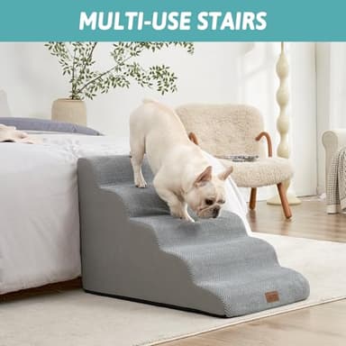 COZY KISS Wide Dog Stairs 19.7" Width, Pet Step for Small/Medium/Large Dog, Puppy or Cat, Pet Ramp for High Bed or Car, High Density Foam Ladder, 19.7x33x22.4 in, Stable, 5 Step, Grey - Image 7