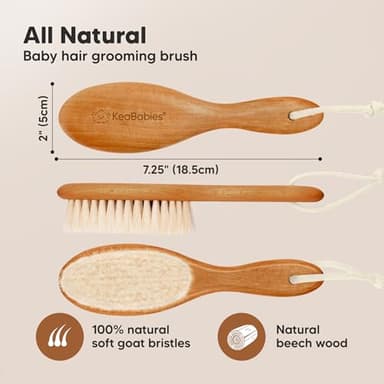 Wooden Baby Hair Brush - Cradle Cap Baby Brush with Soft Goat Bristles, Perfect Gentle Scalp Newborn Comb for Infant, Girls, Boys, Bath Essentials (Golden Oak, Oval) - Image 2