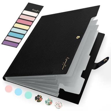 Sooez Accordion File Organizer, Letter Size Expanding File Folder with Labels, 5 Pocket Folders for Documents, Portable Paper Bill Receipt Organizer for Home School Office Supplies, Black - Image 1