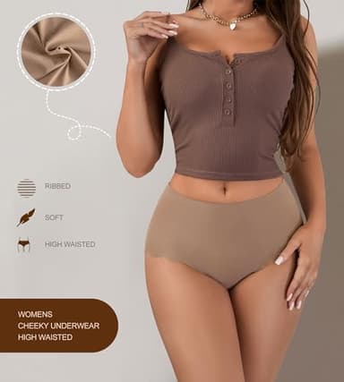SHARICCA Seamless High Waisted Underwear for Women Cheeky Underwear Wave Edge No Show Bikini Panties Ribbed Panties Pack,5P01,L - Image 2