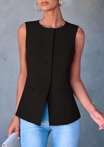 PRETTYGARDEN Women's Summer Suit Vest Tops 2025 Dressy Business Casual Sleeveless Button Down Trendy Fashion Blazer Waistcoat (Black,Large) - Image 8