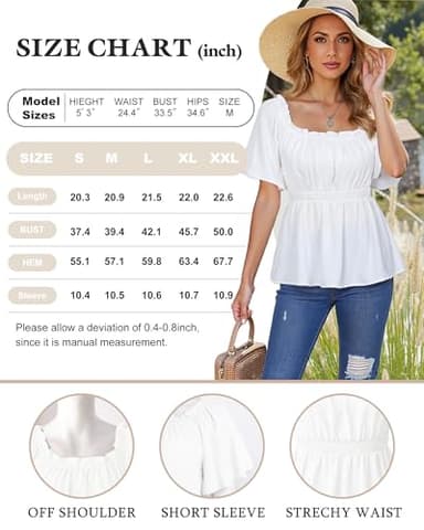 Bebonnie Off The Shoulder Tops for Women: Short Sleeve Sexy Chiffon Blouses - Summer Wedding Guest Dress Shirts - Baby Shower Formal Cocktail Evening Outfits for Guest White L - Image 6