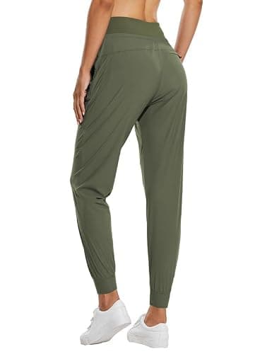 baleaf Women's Joggers 28'' Lightweight Hiking Pants High Waist 5 Zipper Pockets Quick Dry Travel Athletic UPF50+ Rifle Green M - Image 2