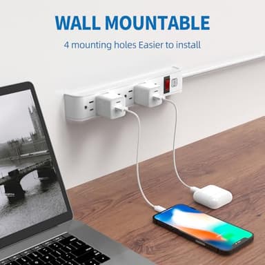 Power Strip Surge Protector, 6 Feet Extension Cord, 600 Joules Surge Protection, Multiple Protection 6 Outlet Strip, ETL Listed - Image 4