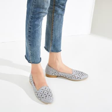 BABUDOG Womens Flats,Black and White Dress Flats with Flower Eyelets,Breathable Ballet Flats(Light Grey.US8) - Image 5