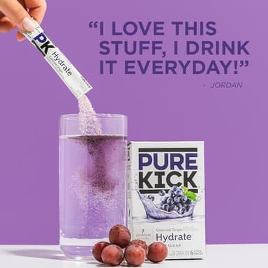 PURE KICK Hydration Singles to Go Drink Mix, Concord Grape, Includes 12 Boxes with 6 Packets in Each Box, 72 Total Packets - Image 6