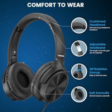 Cowyawn USB C Headphones Wired, Over Ear USB C Wired Headphones with Microphone, Volume Control, HD Stereo Sound,Foldable USB Type C Headphone for Adult/Teens/Laptop/Computer/iPhone 15/16 Series,Black - Image 3