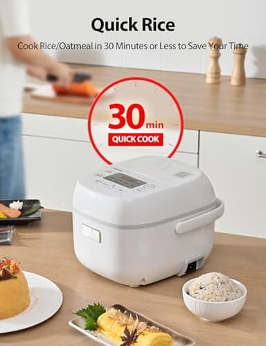 Toshiba Mini Rice Cooker, 3 Cups Uncooked Small Rice Cooker, Steamer & Warmer, With Fuzzy Logic And One-Touch Cooking, 24 Hour Delay Timer And Auto Keep Warm Feature, White - Image 4