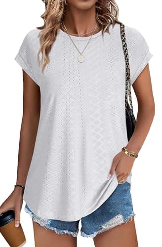 XIEERDUO Womens Tops Summer 2025 Trendy Short Sleeve Blouses White Shirts Beach Vacation Clothes for Women Fall Fashion Must Haves XL - Image 2