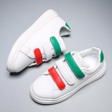 ANYUETE Kids Boys Girls Casual Sports Sneakers with Three Hook and Loop, Comfortable Wide Tennis Shoes for Running/Walking White 6 Big Kid - Image 2