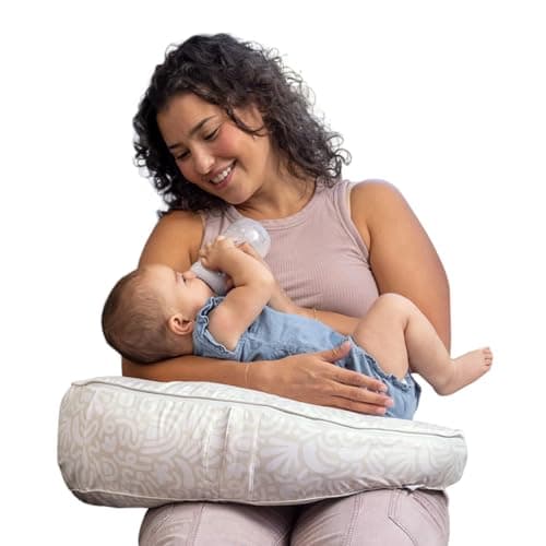 Boppy Uplift Nursing Pillow - Wedge Bottle & Breastfeeding Pillow to Reduce Spit-Up and Reflux Symptoms, with Body-Inclusive Opening and Belt, Baby Safety Alliance Verified - Cream Retro Squiggles - Image 1