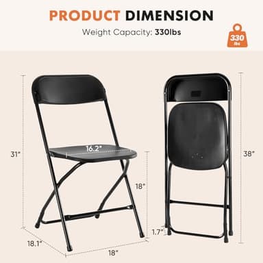 Sweetcrispy Folding Chair 10 Pack, Plastic Foldable Chairs with 330-Pound Capacity, Sturdy Metal Portable Chair, Easy to Use and Store, Outdoor and Indoor, for Home, Office, Party, Comfy, Black - Image 3