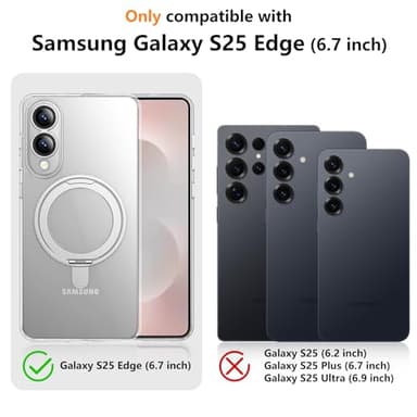 Temdan Designed for Samsung Galaxy S25 Edge Case, Magnetic 360° Rotatable Ring Stand [Compatible with Magsafe] Military-Grade Protection Kickstand Phone Case for Galaxy S25 Edge-Clear - Image 7