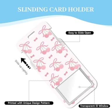 Hancynir Lanyards for Id Badges, Bows Cherry Cute Badge Holder with Retractable Reel Clip, Work Name Tags Keychain Lanyard with ID Holder, Card Protector for Women Teacher Nurse Doctor Office Gifts - Image 5