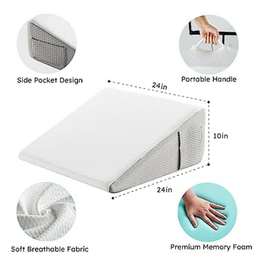 Bedluxe Wedge Pillow, 10 inch Bed Wedge Pillow for Headboard, Pillow Wedge for Acid Reflux Relief, Sleeping, Back Pain Relief, Snoring, Triangle Pillow Wedge - Cooling Memory Foam Top, White/Grey - Image 5