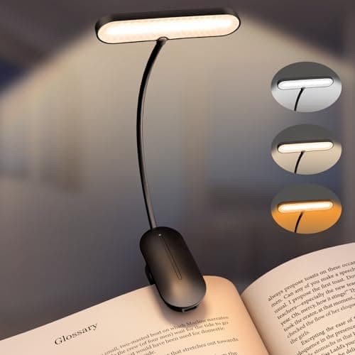 Clip-On Book Light for Reading in Bed - Portable LED Reading Light with 3 Brightness Levels,80 Hours Runtime,Rechargeable Clip Lamp for Books,Magazines,E-Readers,travel,Kid,Student,Adult,Night Readers - Image 1