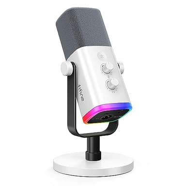 FIFINE XLR/USB Gaming Microphone for Streaming Podcasting, PC Computer RGB Mic, with Gain Knob, Mute Button, Monitoring Jack, Gamer Mic for Recording Video Creation-AmpliGame AM8 White - Image 1