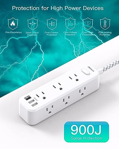 Mifaso Extension Cord, Surge Protector Power Strip, Extension Cord with 9 Outlets 3 USB Ports, Extension Cord with Multiple Outlets, 5FT USB Power Strip for Dorm Room Essentials, College, White - Image 4