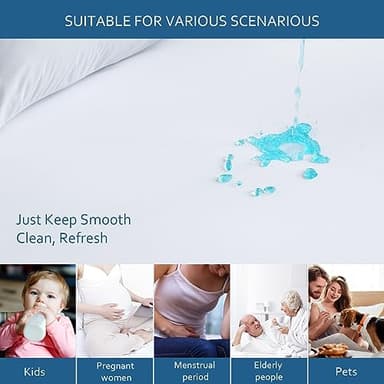Waterproof Mattress Protector King Size,Mattress Cover Protector, Smooth Top Mattress Protector for Kids, Breathable Skin Friendly and Noiseless Fitted Sheet,King Size,Polyester - Image 4