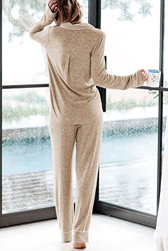 Aamikast Women's Pajama Sets Long Sleeve Button Down Sleepwear Nightwear Soft Pjs Lounge Sets (Large, light brown) - Image 5