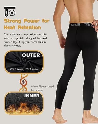 5 Pack Men's Thermal Compression Pants Fleece Lined Sports Tights Athletic Leggings Cold Weather Baselayer Winter Gear L - Image 2