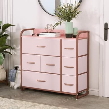YITAHOME Dresser with 7 Drawers - Fabric Storage Tower, Organizer Unit for Bedroom, Living Room, Hallway, Closets - Sturdy Steel Frame, Wooden Top & Easy Pull Fabric Bins, Pink - Image 2