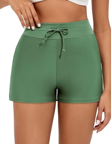 Tournesol Women's Swim Shorts High Waisted Bathing Suit Bottoms Tummy Control Swimsuit Tankini Boy Shorts Olive Green - Image 1