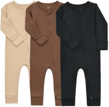 Aablexema Baby Cotton Footless Pajamas with Mitten, 3-pack Infant Romper Zip Up One Piece Jumpsuits Outfit - Image 3
